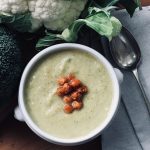 Creamy Broccoli (and Vegetable) Soup with Roasted Chickpeas