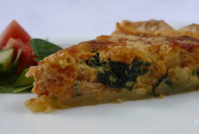 Red salmon and spinach quiche