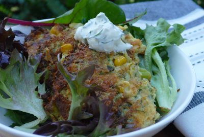 Crispy Vegetable Fritters with Dill Tzatziki